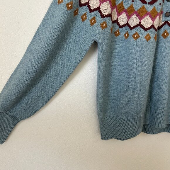Sundance Sweater Womens XL Blue Fair Isle Nordic Button Pullover Cozy Boho Top - Picture 6 of 8